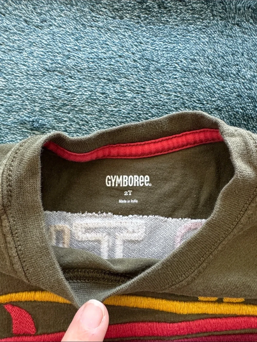 Gymboree Olive Tee with Teal Surf Van and Red-Yellow Boards